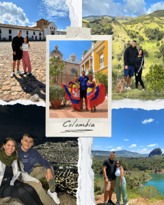 Couple exploring Colombia – collage of colorful destinations and landscapes