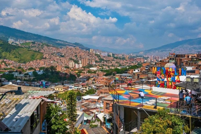 Dense hillside houses in Comuna 13 Medellin