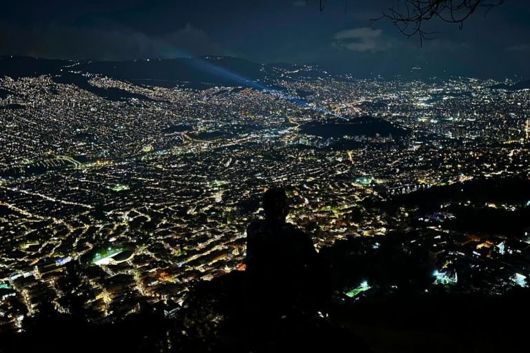 Medellin city lights at night from a viewpoint